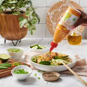Lee Kum Kee Sriracha Mayo packaging highlighting gluten-free, cage-free eggs