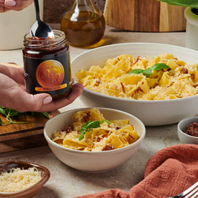 Lee Kum Kee XO Sauce dumplings serving; enriches dim sum with fragrant, savory notes