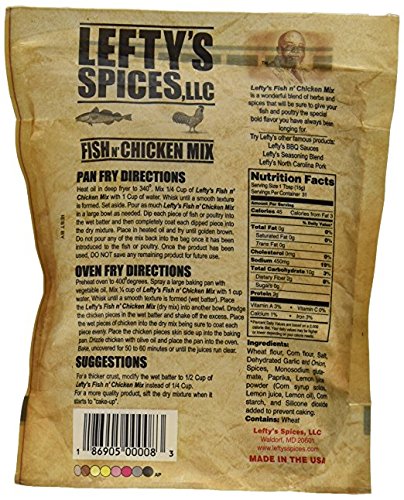 Lefty's Spices Fish N Chicken Mix original flavor bag close-up, seasoning texture ideal for baking