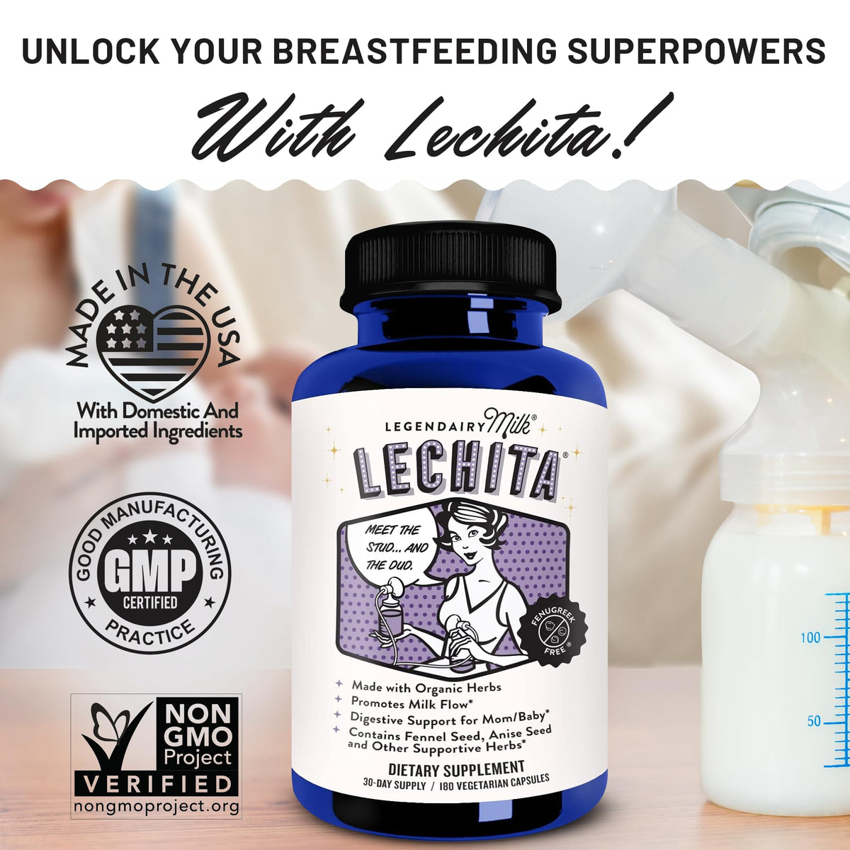 Legendairy Milk Lechita capsules close-up showing fenugreek-free formula