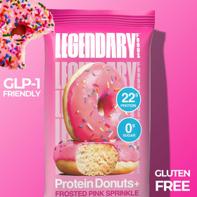 Legendary Foods Protein Donuts close-up of glossy pink glaze.