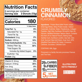 Legendary Foods Protein Donuts crumbly cinnamon donut closeup, indulgent texture with gluten-free appeal