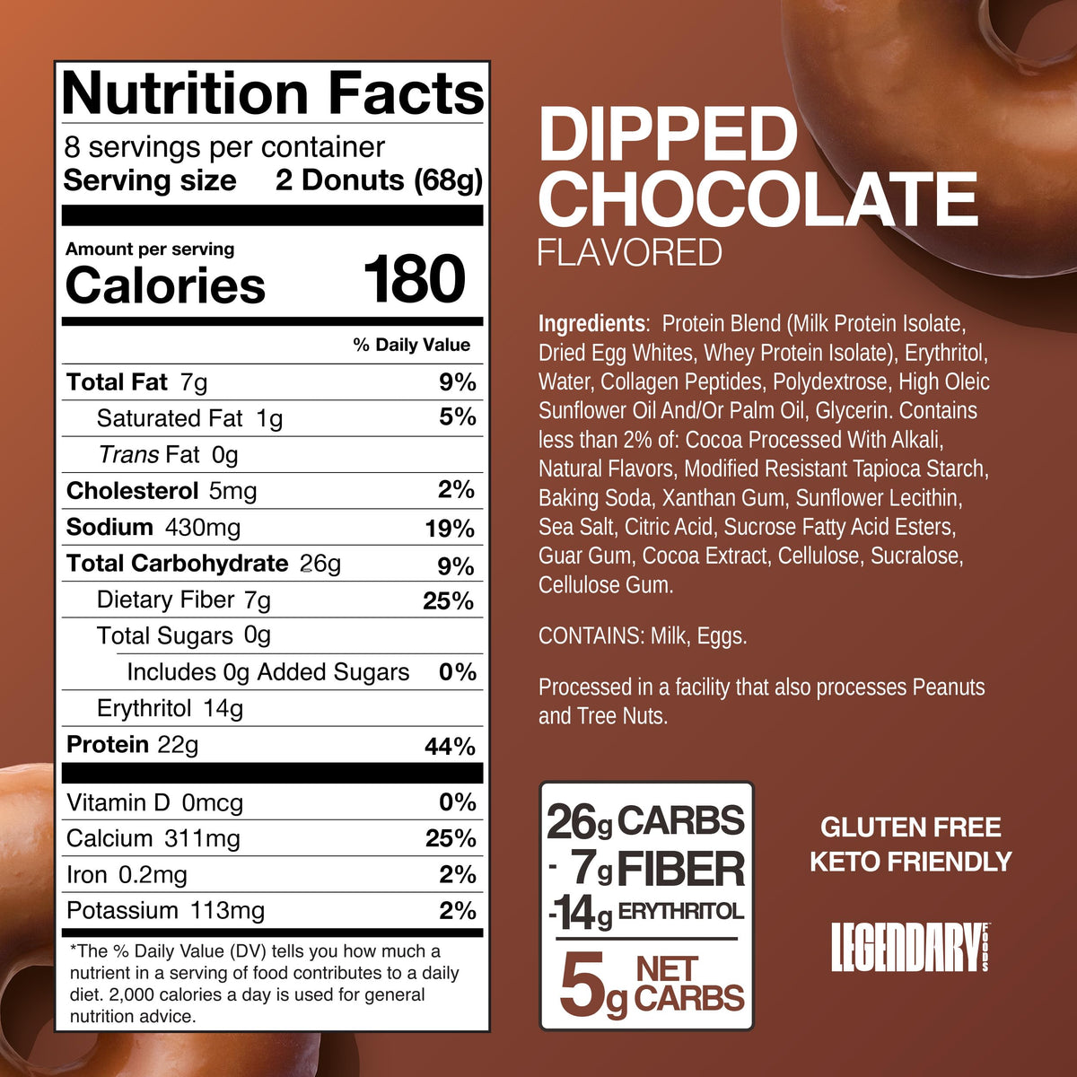 Legendary Foods Protein Donuts: dipped chocolate glaze for a satisfying, low-sugar indulgence.