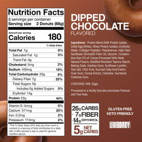 Legendary Foods Protein Donuts: dipped chocolate glaze for a satisfying, low-sugar indulgence.