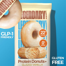 Legendary Foods Protein Donuts premium vanilla flavor label highlights quality.
