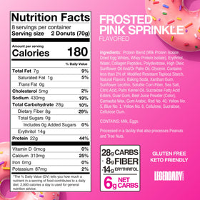 Legendary Foods Protein Donuts two-pack display, two donuts per pack for convenient snacking.