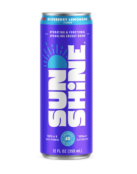 Legendary Sunshine blueberry lemonade glass, vibrant color and energizing aroma