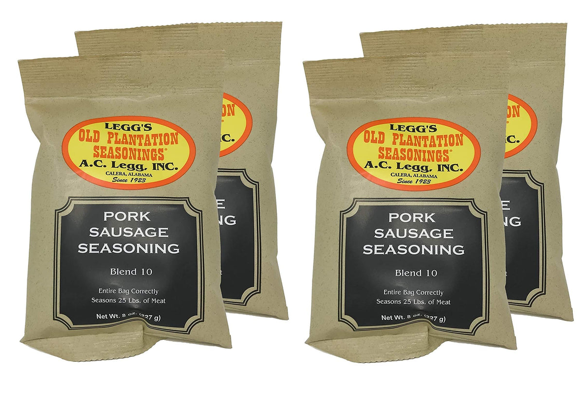 Legg's Old Plantation A.C. Legg Blend 10 pork sausage seasoning for flavorful homemade sausages.