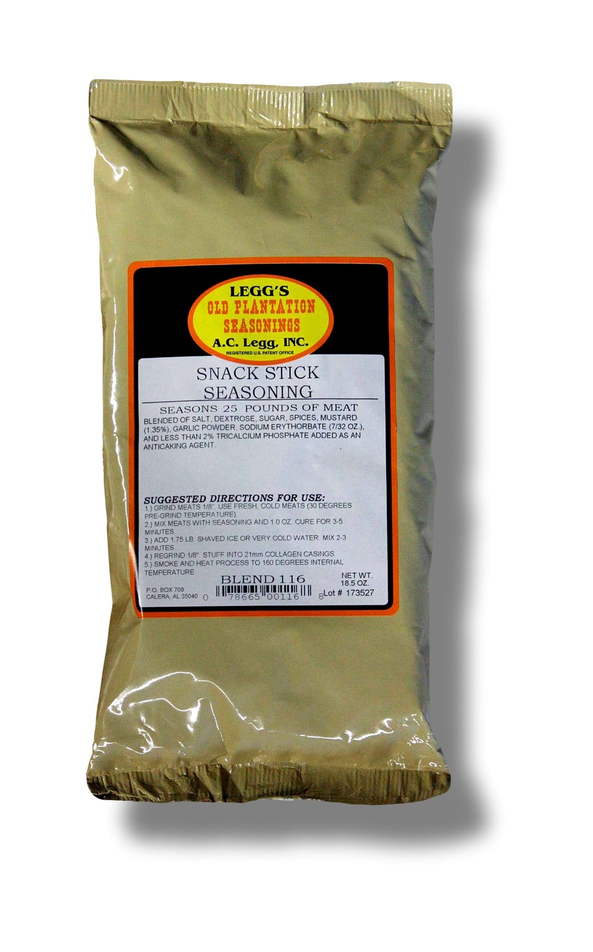 Legg's Old Plantation Snack Stick Seasoning bag for easy, flavorful homemade beef or venison sticks.