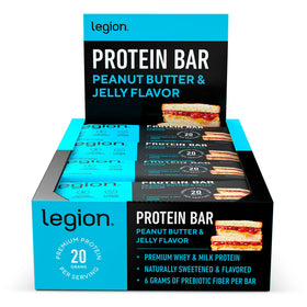Legion Peanut Butter Jelly bar packaging showcases a tasty, protein-packed snack for workouts.