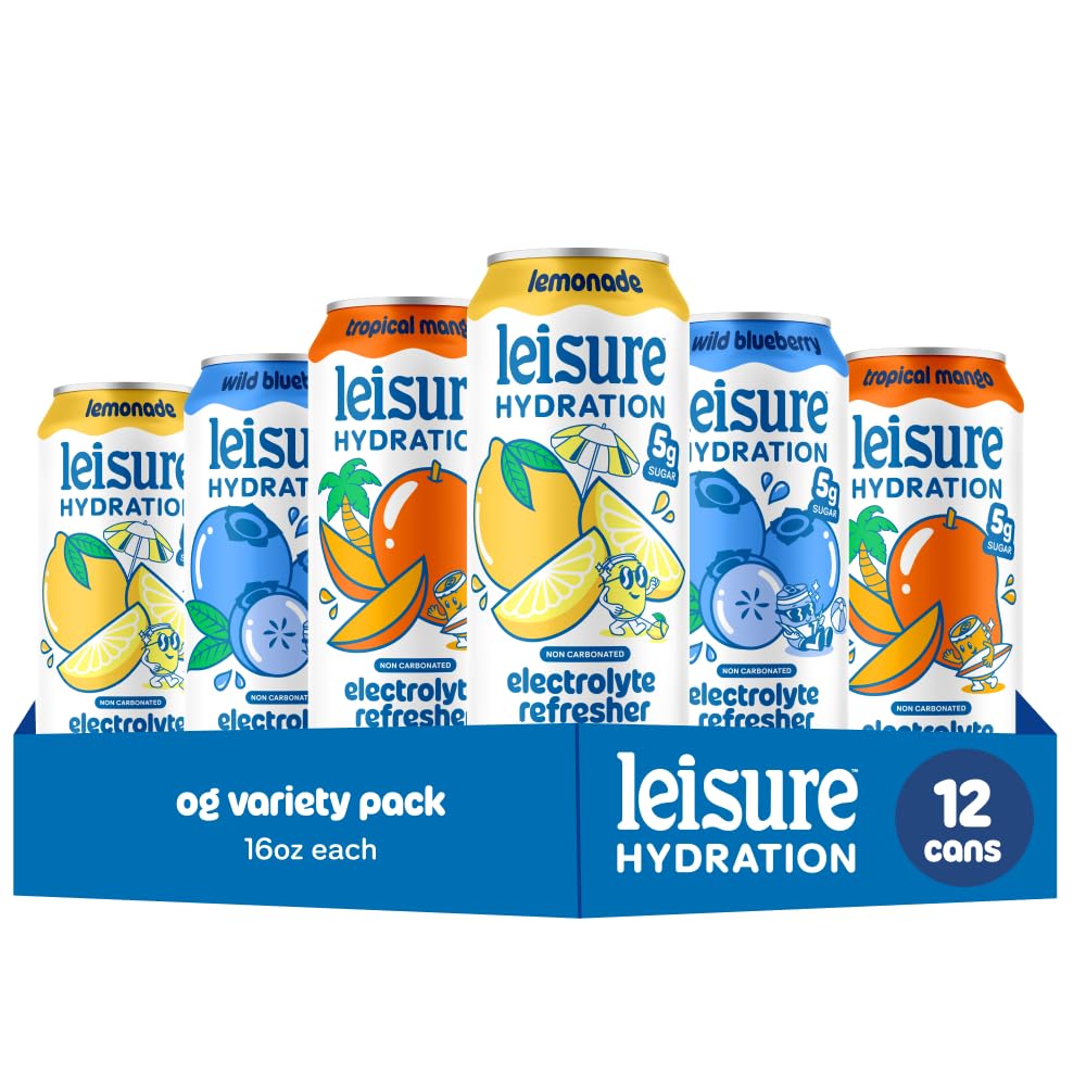 Leisure Hydration Lemonade can being poured for a refreshing, energizing sip.