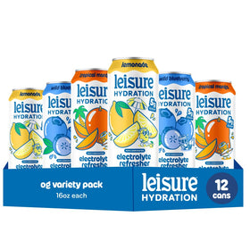 Leisure Hydration Lemonade can being poured for a refreshing, energizing sip.