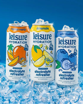 Leisure Hydration Non-GMO badge on can for clean ingredients.