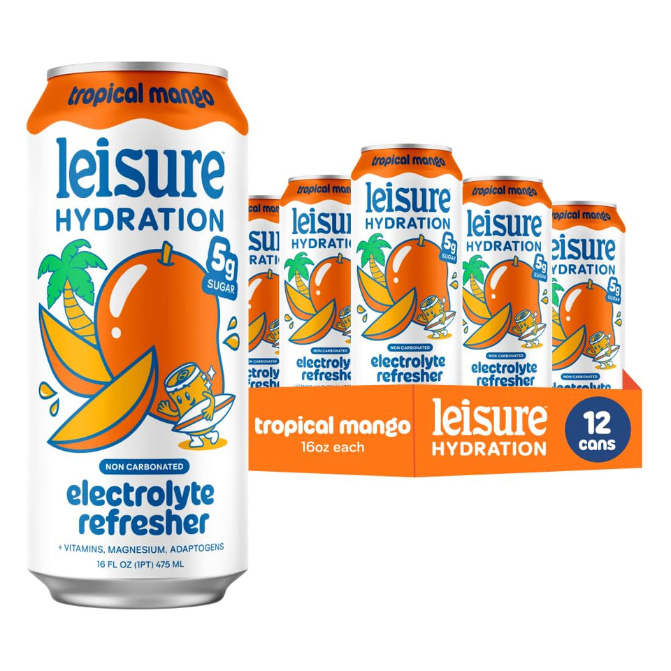 Leisure Hydration tropical mango bottle—refreshing flavor for everyday hydration.