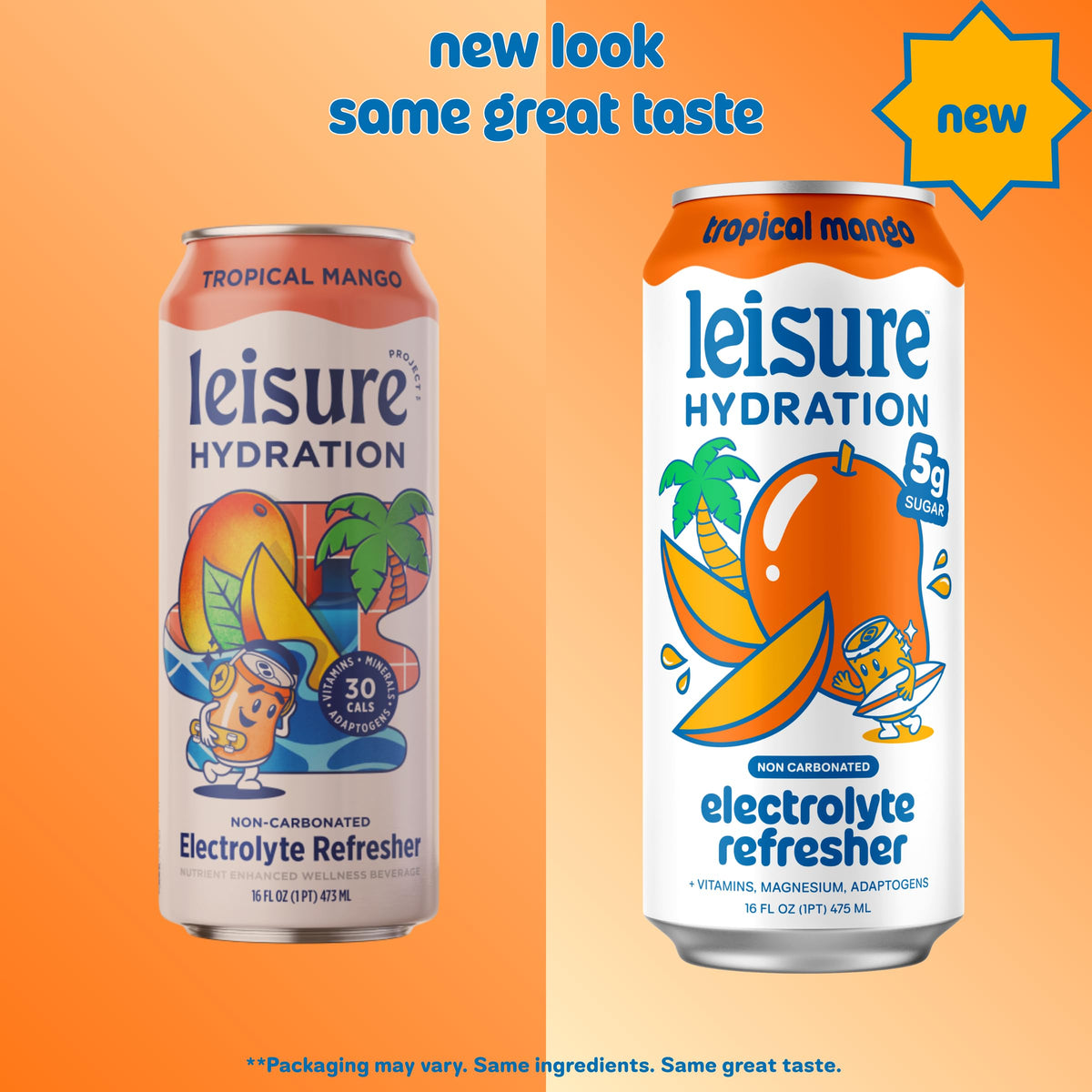 Leisure Hydration Tropical Mango can pouring for tropical refreshment anytime.