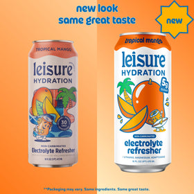 Leisure Hydration Tropical Mango can pouring for tropical refreshment anytime.