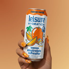 Leisure Hydration tropical mango recyclable can—eco-friendly packaging.