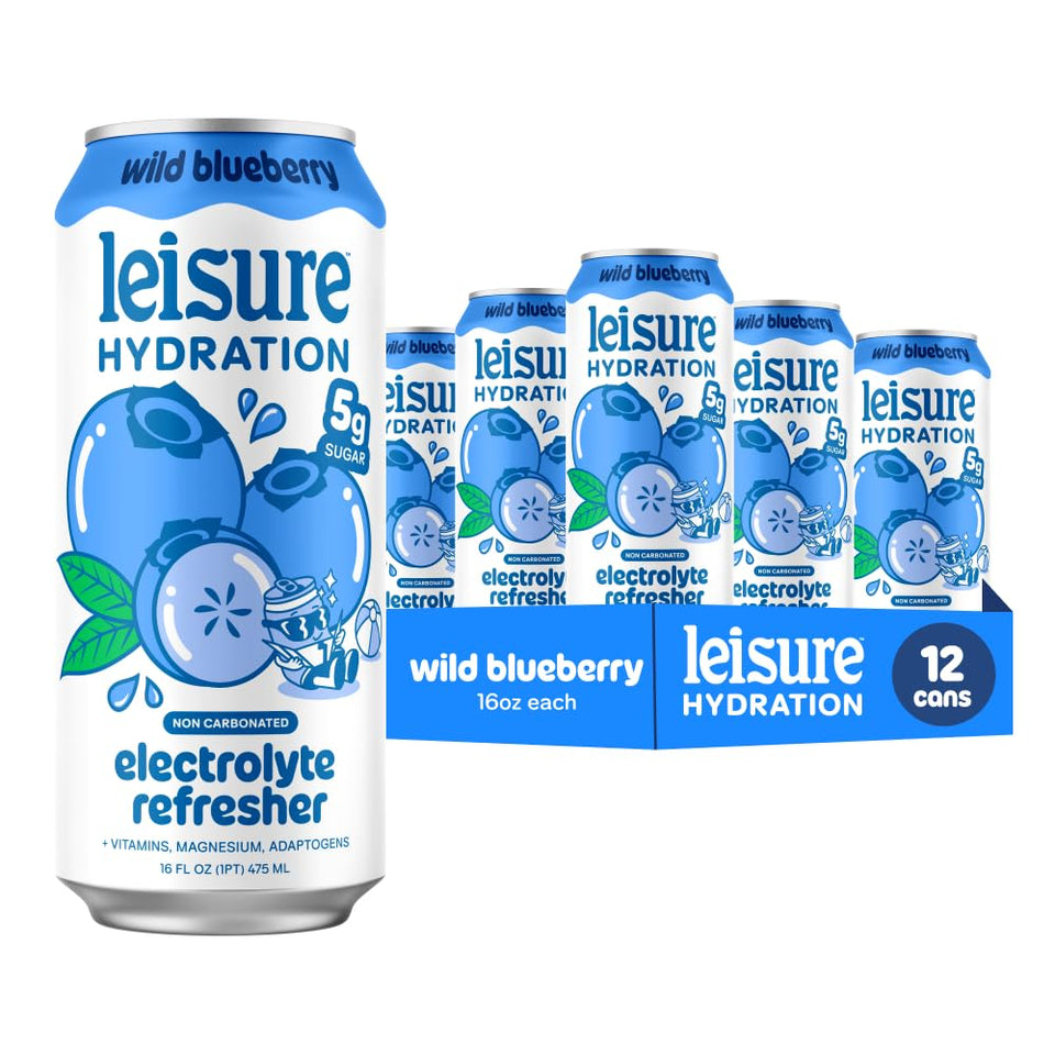 Leisure Hydration Wild Blueberry bottle with bold flavor and refreshing electrolytes.