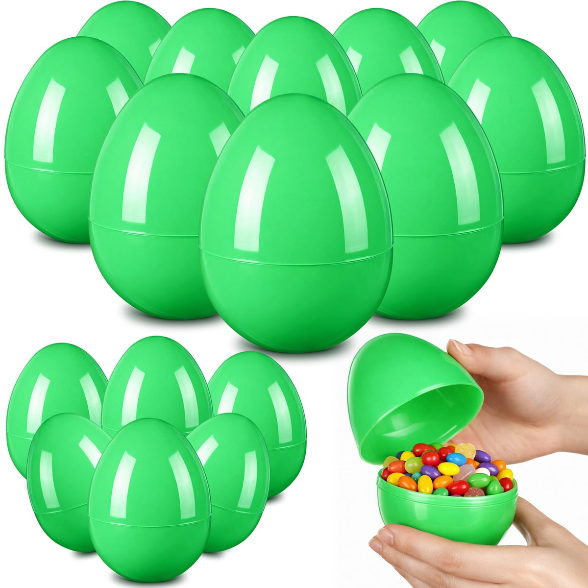 Leitee green plastic Easter egg 4-inch blank surface for DIY decoration.