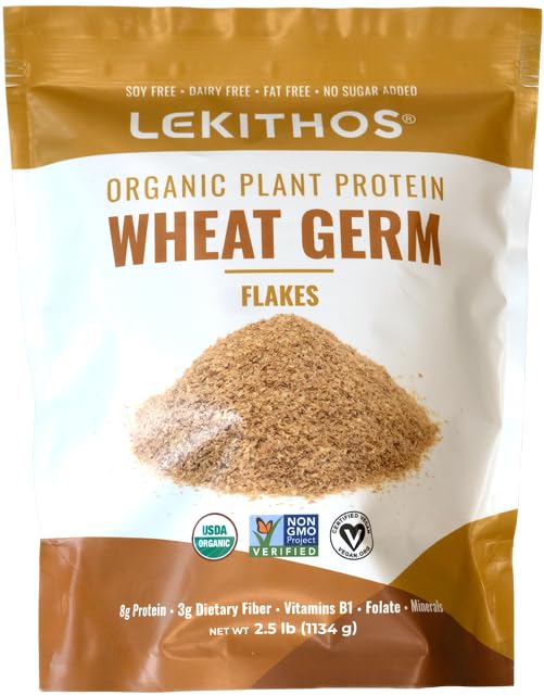 Lekithos Organic Wheat Germ Protein packaging showcases organic quality and plant-based protein.