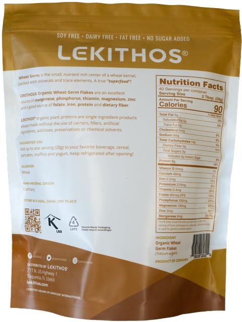 Lekithos Wheat Germ Flakes served in a bowl, ideal for cereals or yogurt.