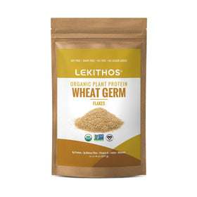 Lekithos flakes with a spoon dip showing easy mixing into yogurt or smoothies.