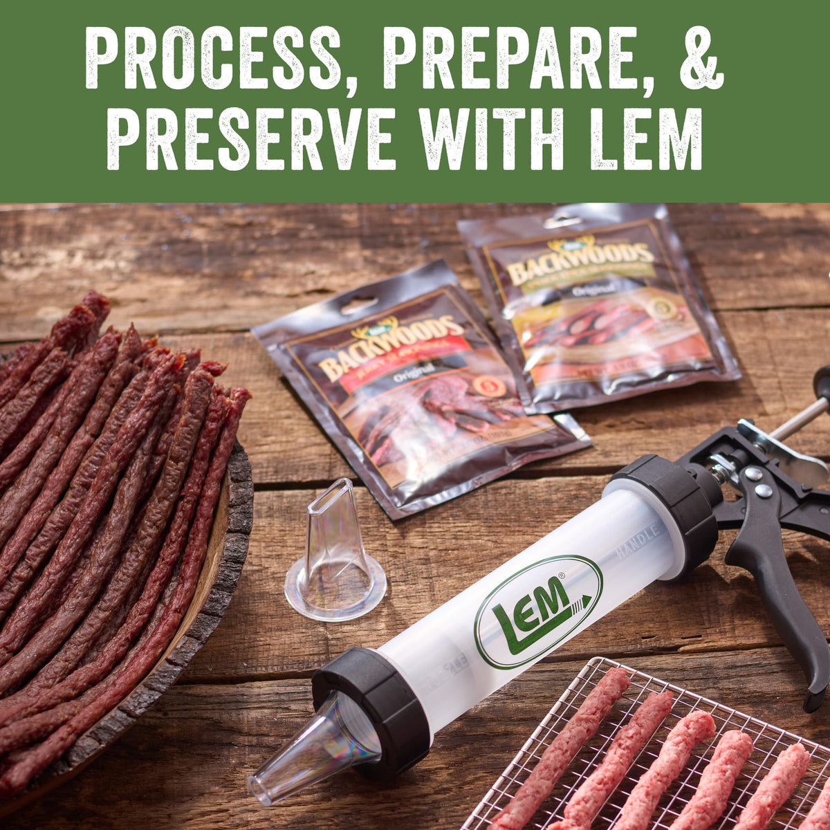 LEM Backwoods Hickory Seasoning to flavor 25 pounds of meat.