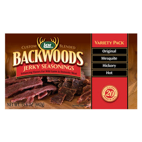 LEM Backwoods Original pack front for marinating premium meats.