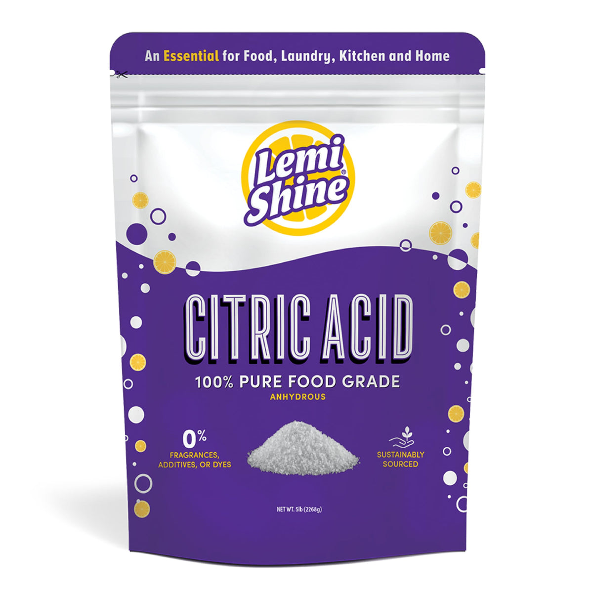 Lemi Shine citric acid powder 5lb bag for cooking and preserving freshness.