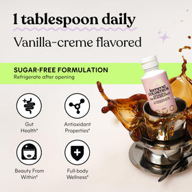 Lemme Colostrum Coffee Creamer vanilla creme poured into coffee