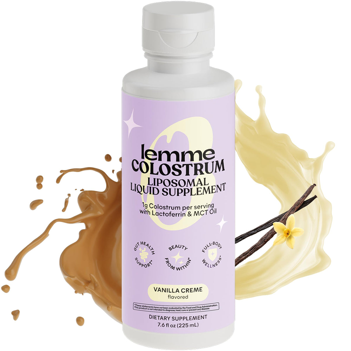 Lemme Colostrum Coffee Creamer vanilla creme glass for a dairy-free morning boost
