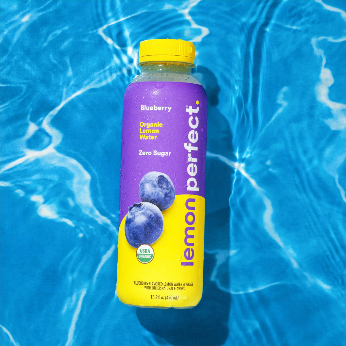 Lemon Perfect Blueberry ingredients label emphasizes organic lemon juice and clean hydration.