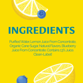 Lemonati Sparkling Blueberry Lemonade being poured into a glass, showcasing natural flavors.