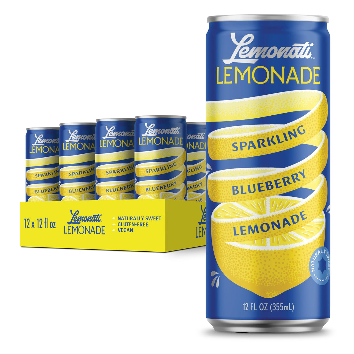 Lemonati Sparkling Blueberry Lemonade can front, clean-label branding and refreshing appeal.