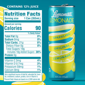 Lemonati Sparkling Lemonade can closeup with lemon slice; real lemon flavor.