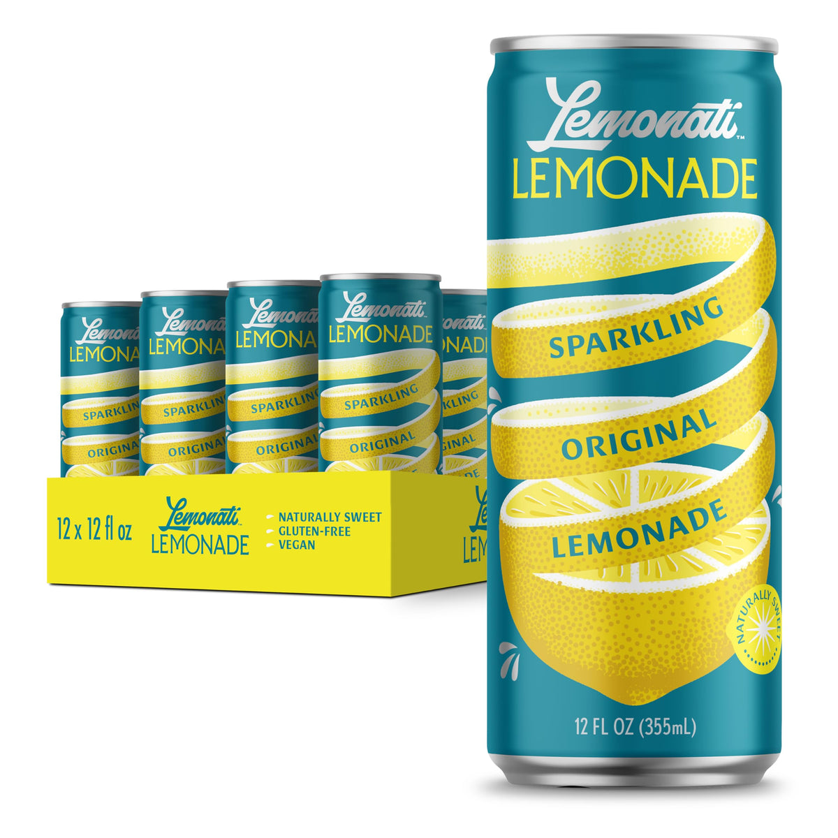 Lemonati Sparkling Lemonade can front; crisp, refreshing on the go.