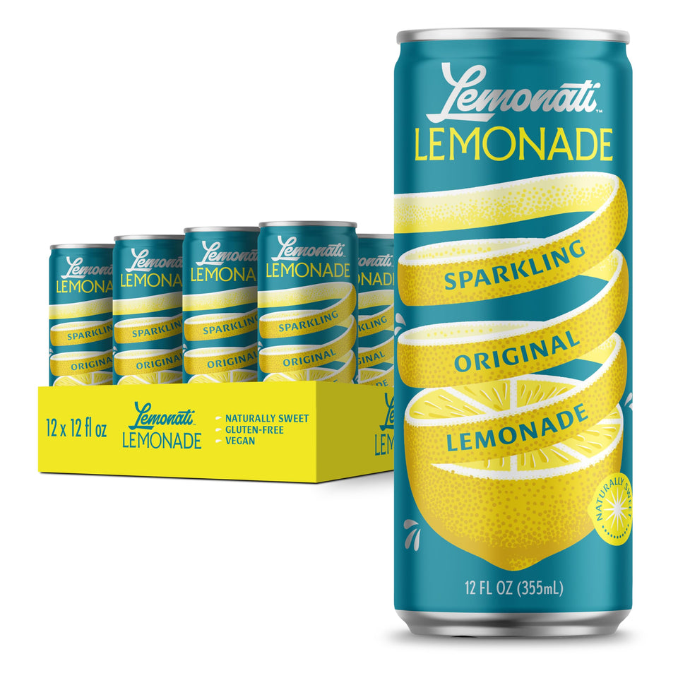 Lemonati Sparkling Lemonade can front; crisp, refreshing on the go.