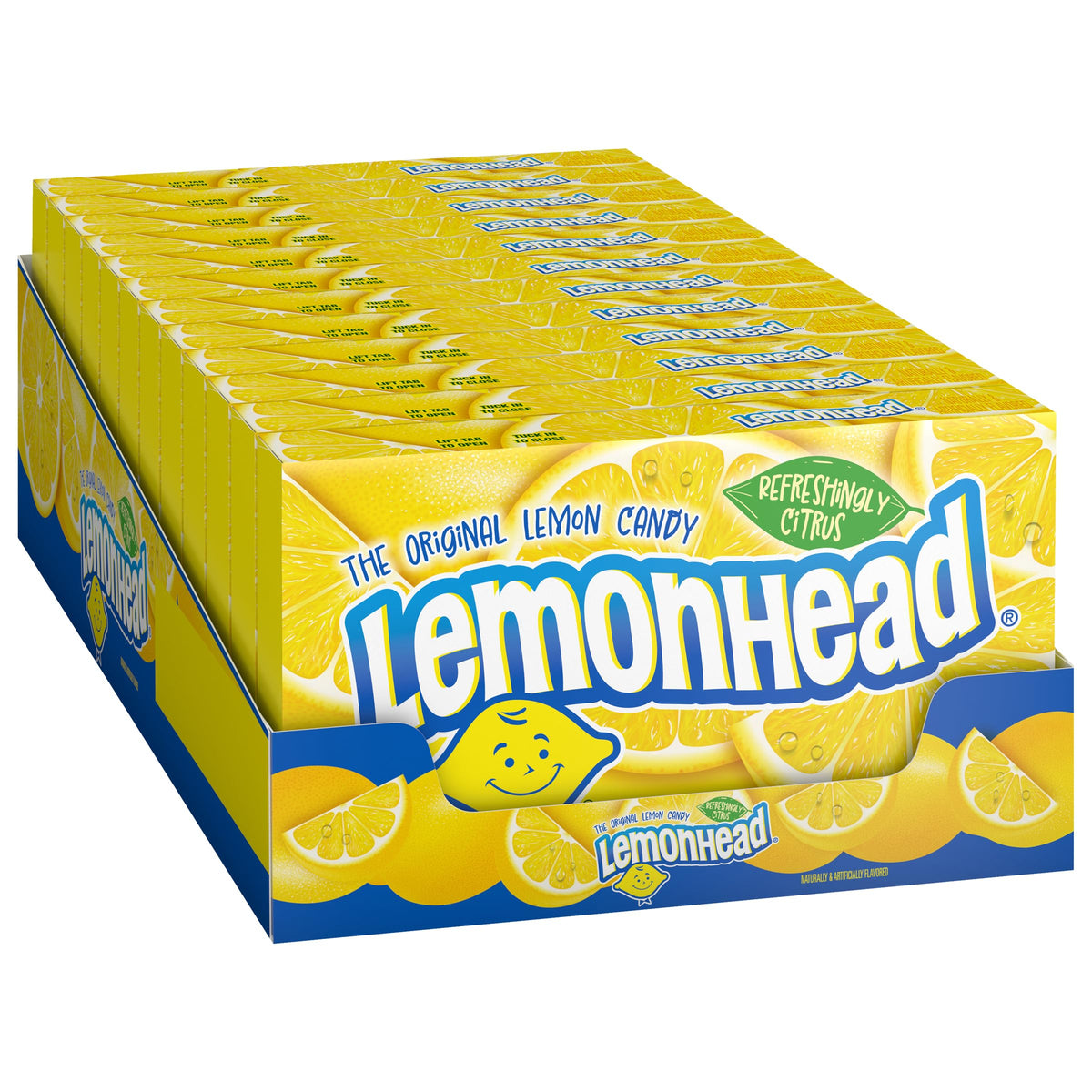 Lemonhead hard lemon candy in a 5 oz box for movie nights