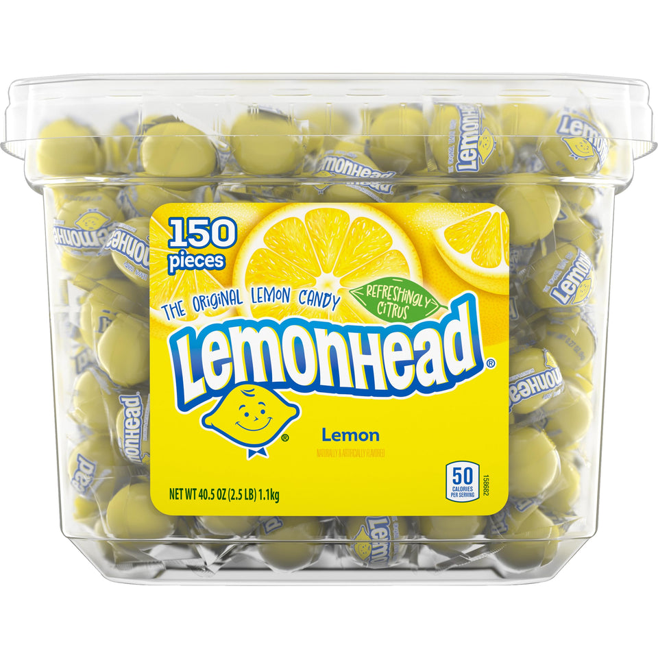 LEMONHEAD hard lemon candy tub with lemony crunch and real lemon juice