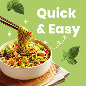 Lemonilo Chick'n Chow Mein six-pack packaging on shelf.