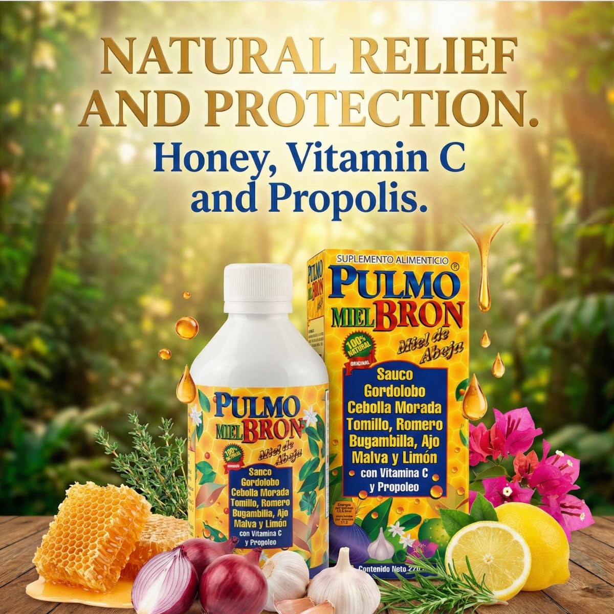 Lenico Pulmobron honey and propolis detail highlighting natural sweetener.