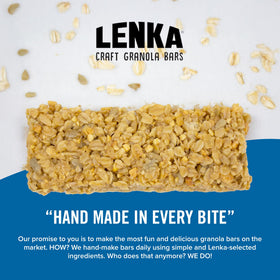 Lenka Bars fiber-rich blend close-up emphasizing oats and seeds for fullness.