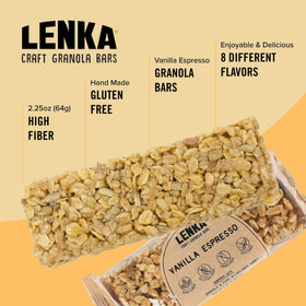 Lenka Vanilla Espresso bar close-up emphasizing fiber-rich content.