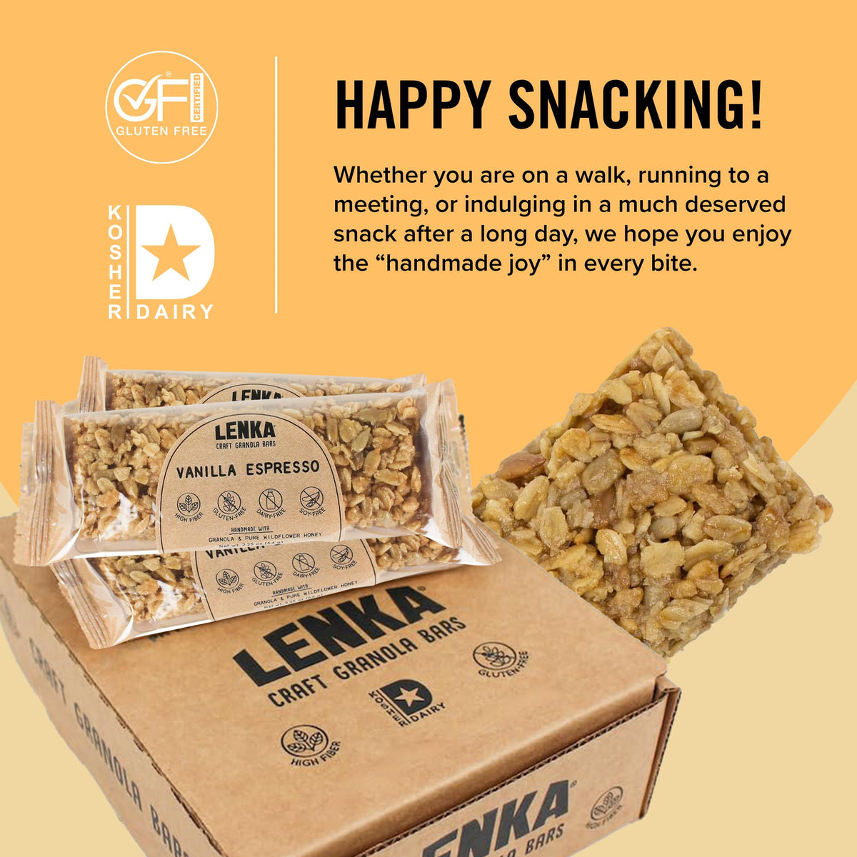 Lenka Vanilla Espresso bar being unwrapped, ideal for travel or school breaks.