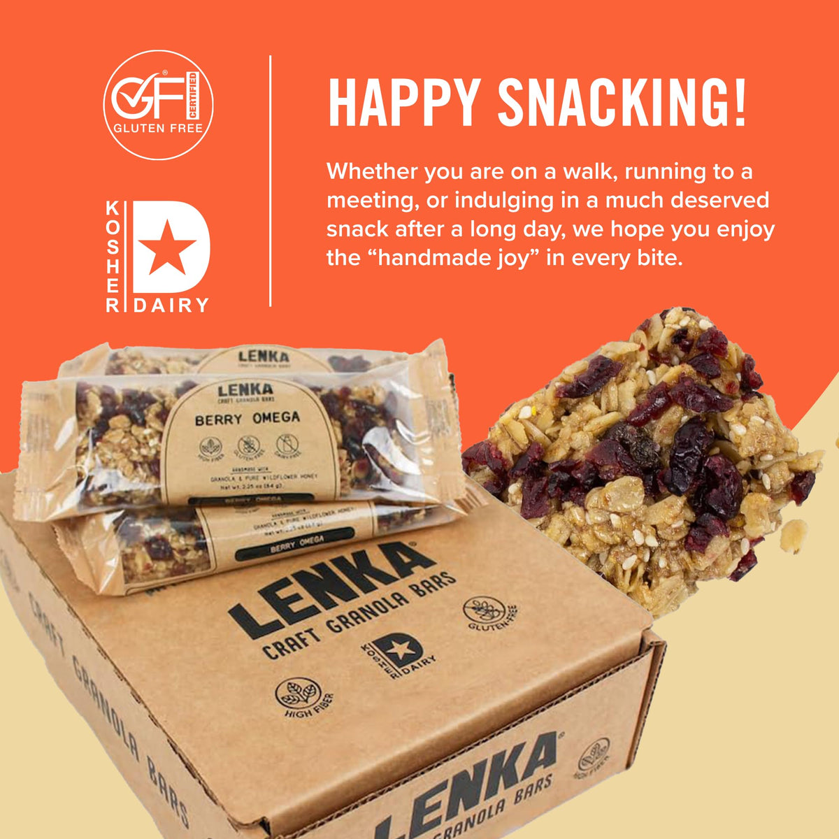 Lenka Berry Omega nutrition label view highlighting fiber and gluten-free details.