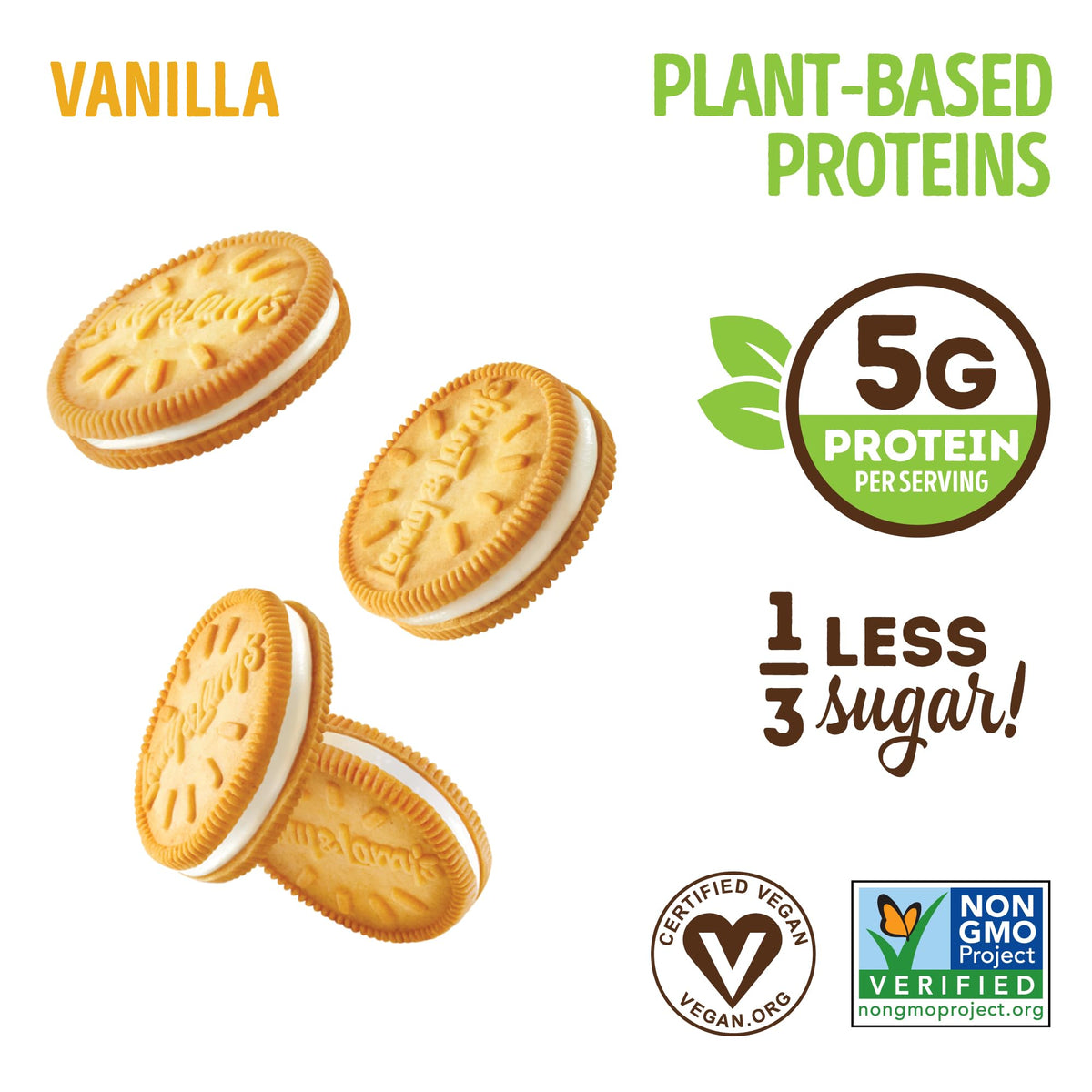 Lenny & Larry's The Complete Cremes Vanilla cookie cross-section, creamy filling and protein-rich center for a protein snack.