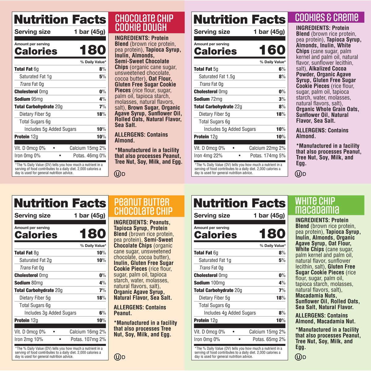 Flavors display of four vegan, gluten-free Cookie-fied bars for post-workout refuel.