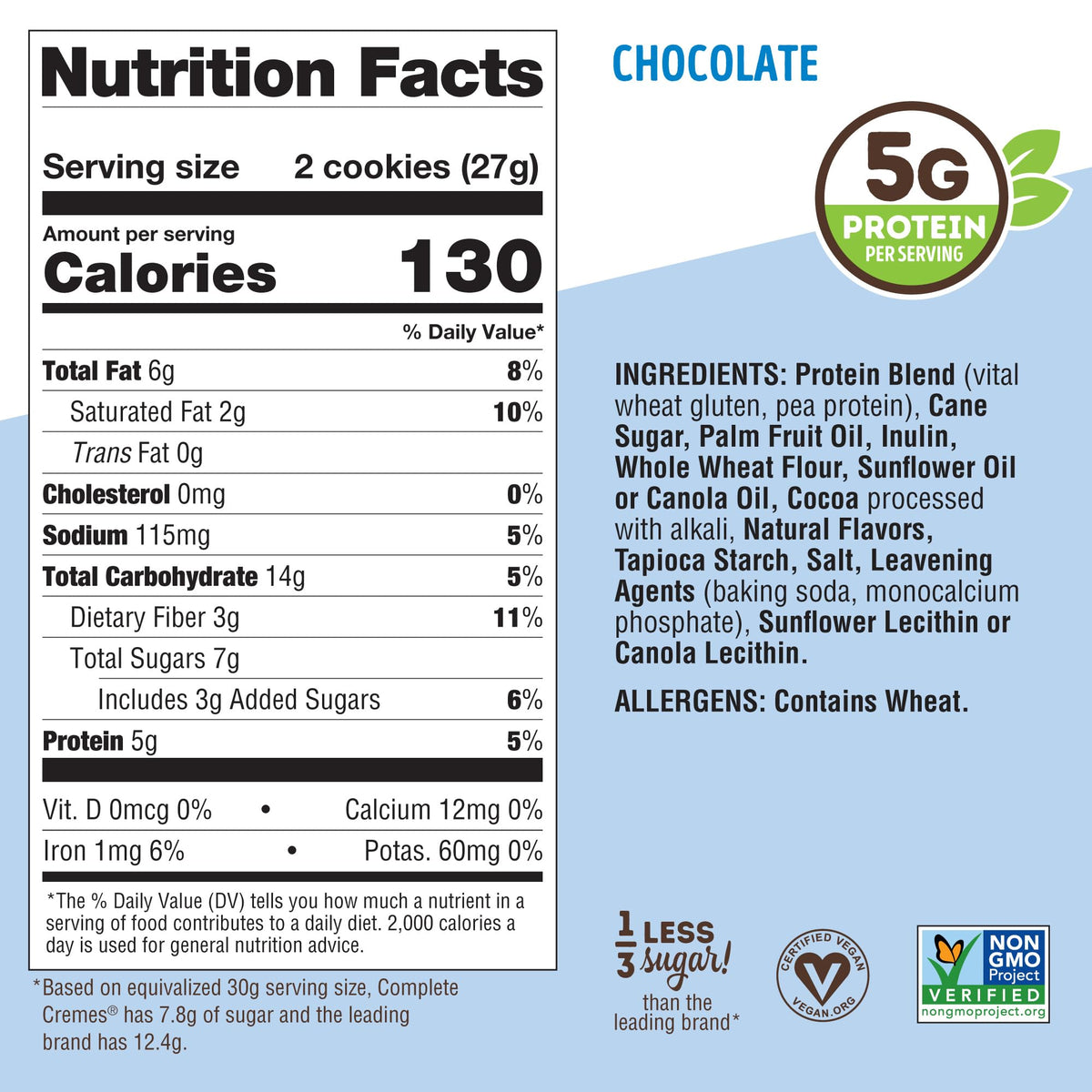 Open-pack reveal of Complete Cremes cookies ready to share; vegan and protein-rich.