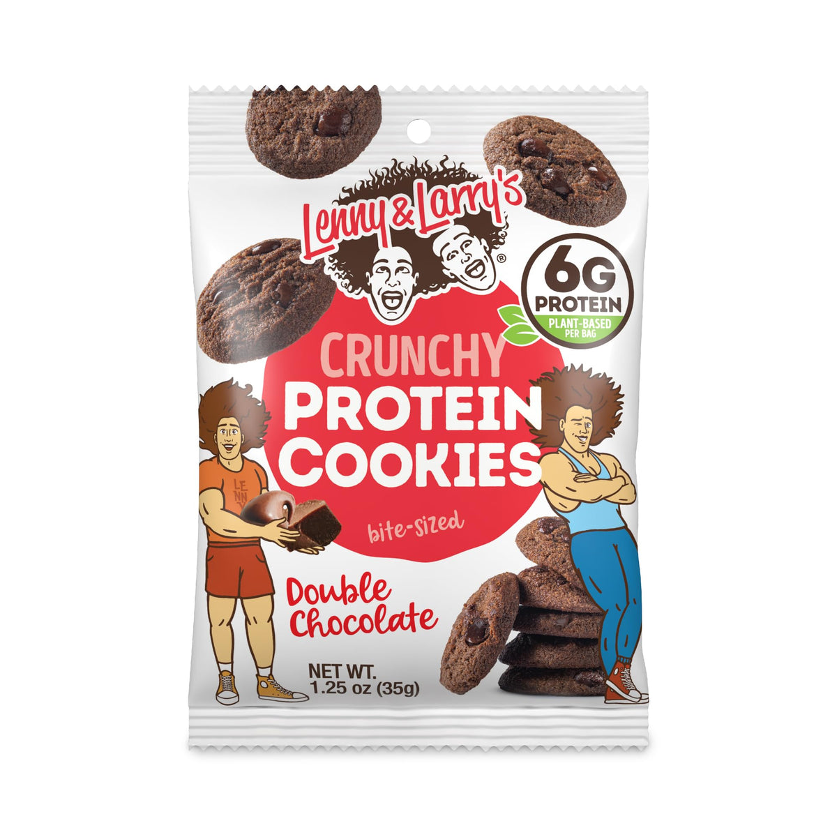 Lenny & Larry's Complete Crunchy Cookie 1.25 oz bag close-up suggests portion-controlled indulgence.