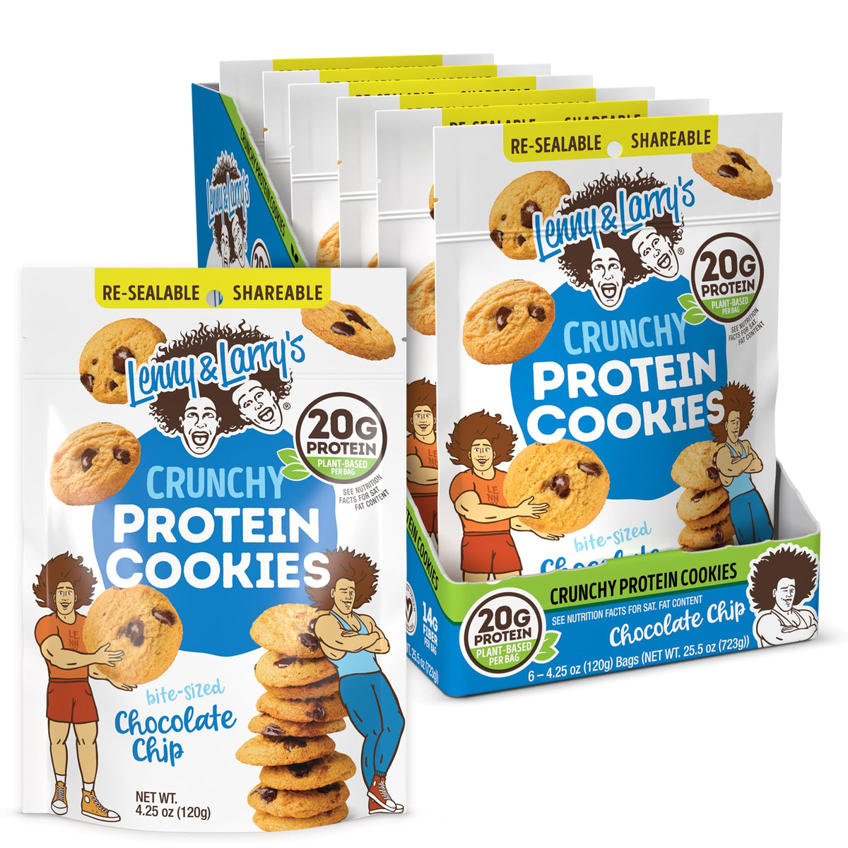 Lenny & Larry's Complete Crunchy Cookie chocolate chip bites, protein-packed snack.